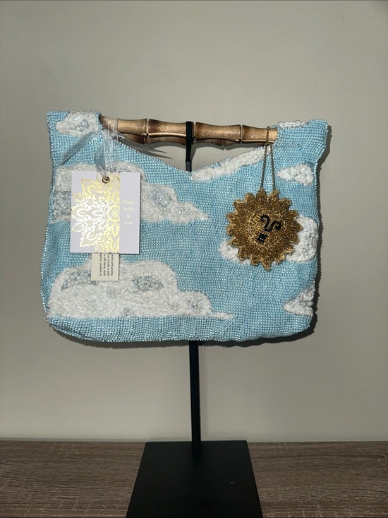 Handbags - NWT Viral Beaded Blue Cloud Bamboo-Handle Bag